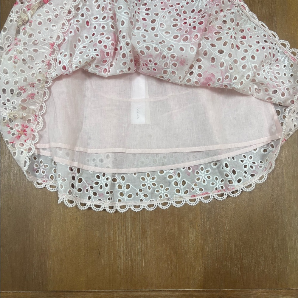 Aqua Pink and Cream Floral Lace Mini Skirt - Picture 2 of 5